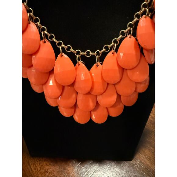 Orange Gold Statement Necklace Faceted Teardrop Bib Signed You and I - Picture 2 of 3